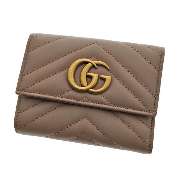 Gucci Greige Marmont Wallet Leather GG Dusky Beige Tri Pink - Picture 1 of 13